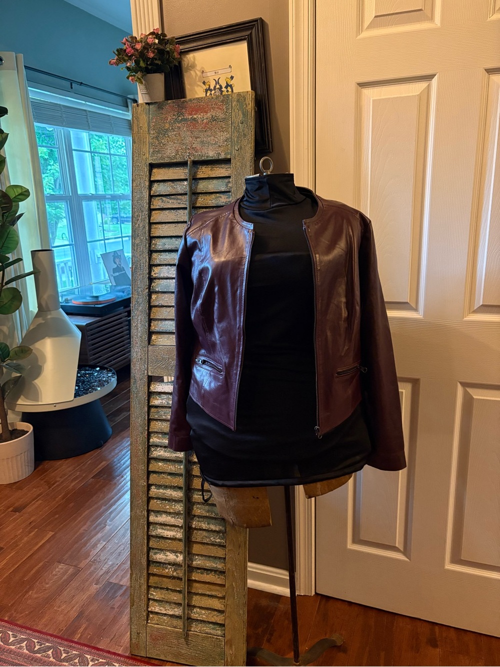 Jessica London Genuine Leather Moto Jacket Burgundy Plum Size 14 - Picture 1 of 5